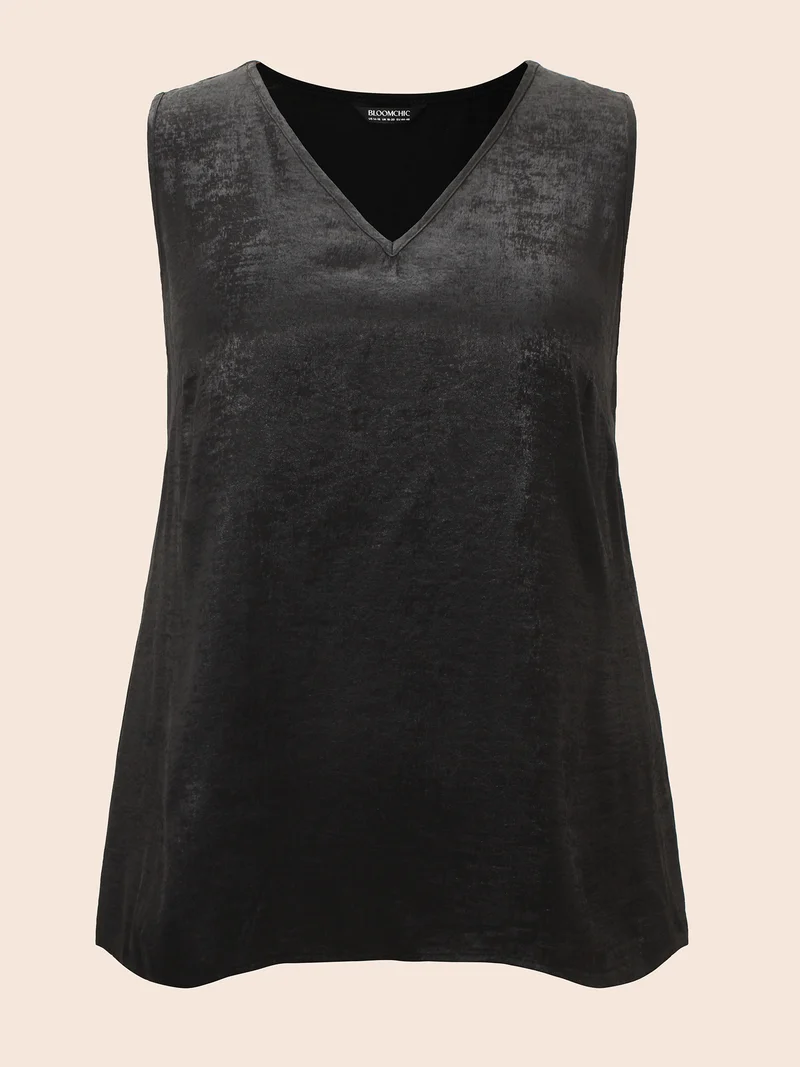 V Neck Metal Texture Patchwork Tank Top