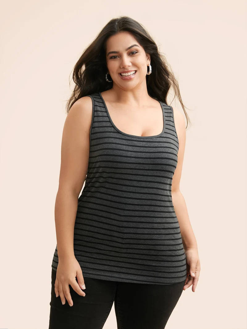 Square Neck Striped Texture Tank Top