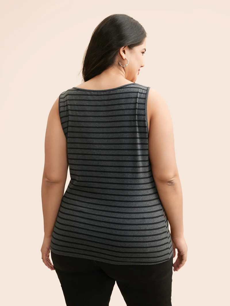 Square Neck Striped Texture Tank Top