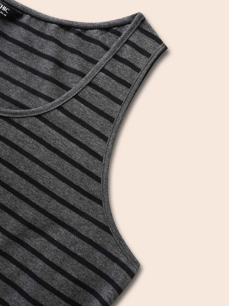 Square Neck Striped Texture Tank Top