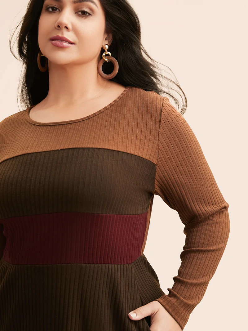 Colorblock Contrast Textured Pocket Dress