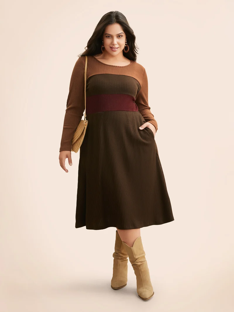 Colorblock Contrast Textured Pocket Dress