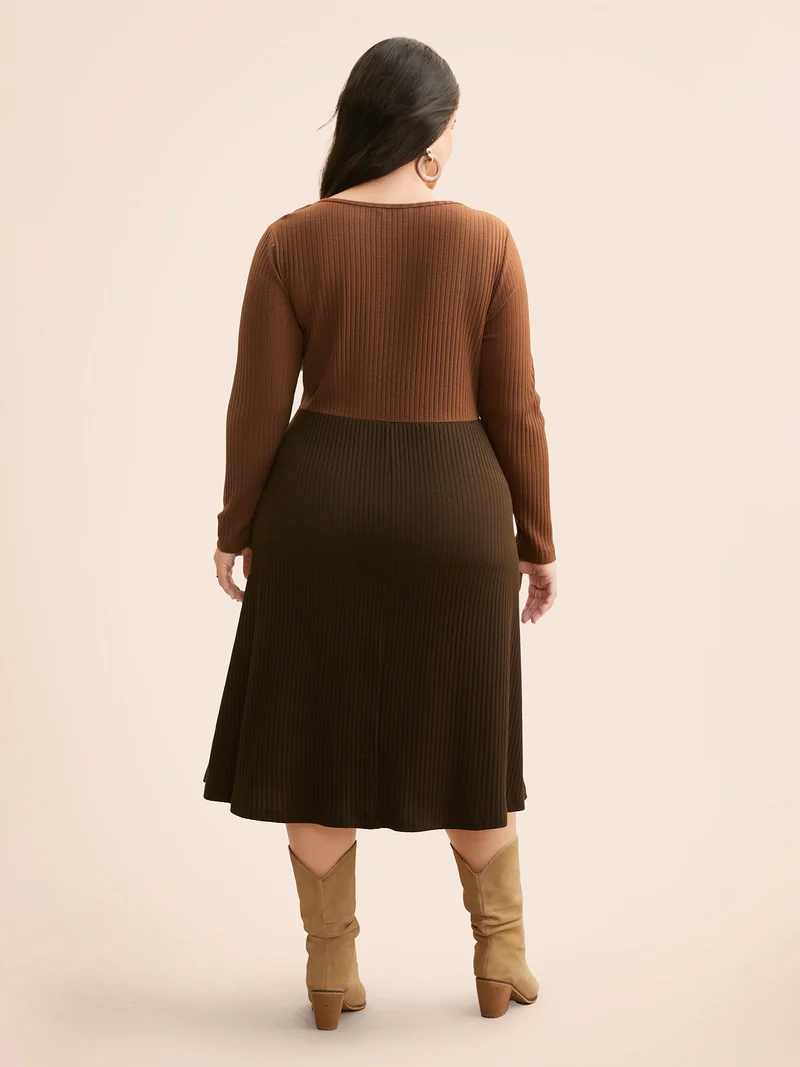 Colorblock Contrast Textured Pocket Dress