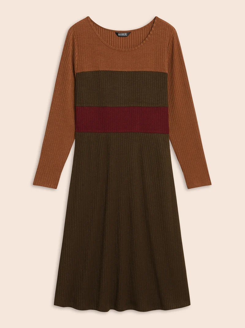 Colorblock Contrast Textured Pocket Dress
