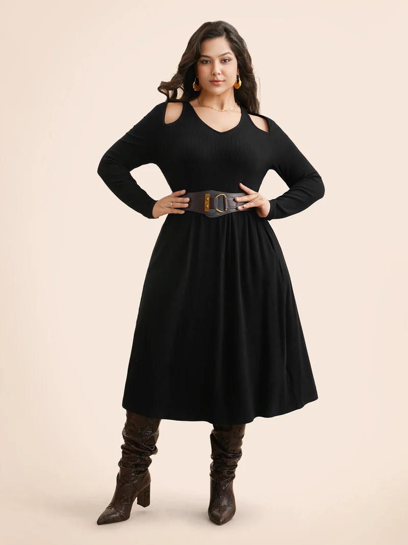 Solid Pit Strip Cut Out Dress