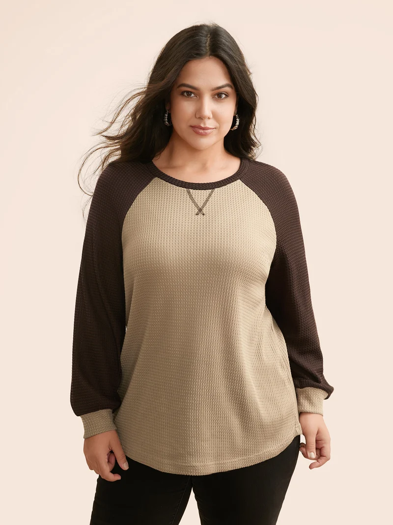 Waffle Knit Contrast Raglan Sleeve T-shirt