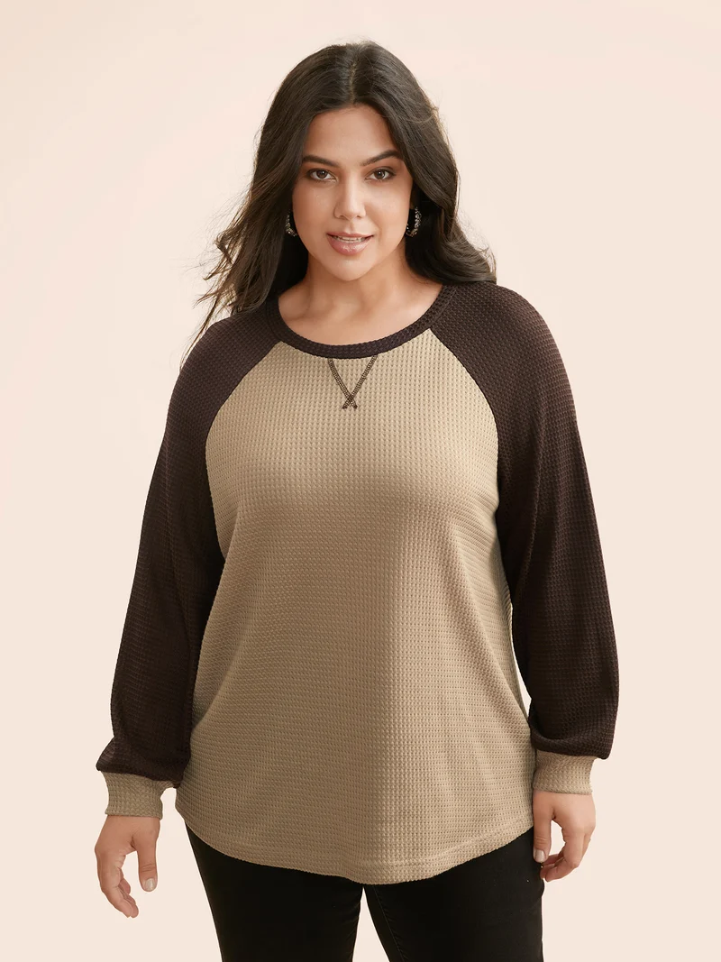 Waffle Knit Contrast Raglan Sleeve T-shirt