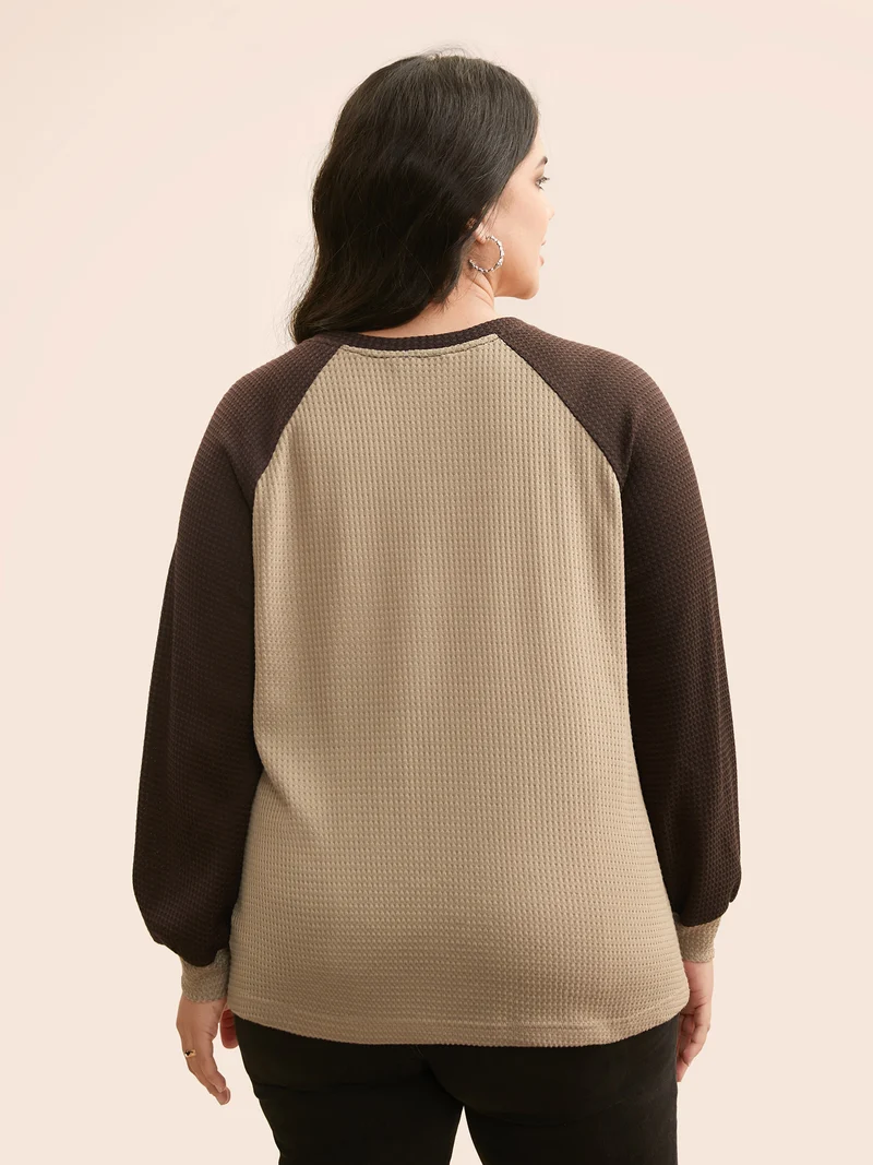 Waffle Knit Contrast Raglan Sleeve T-shirt