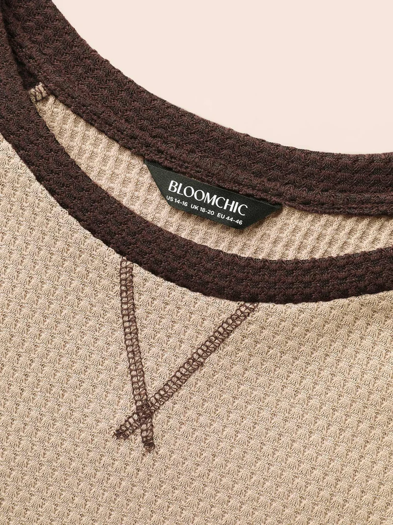 Waffle Knit Contrast Raglan Sleeve T-shirt