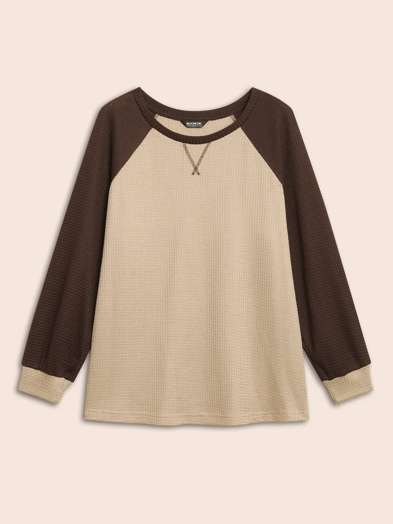 Waffle Knit Contrast Raglan Sleeve T-shirt
