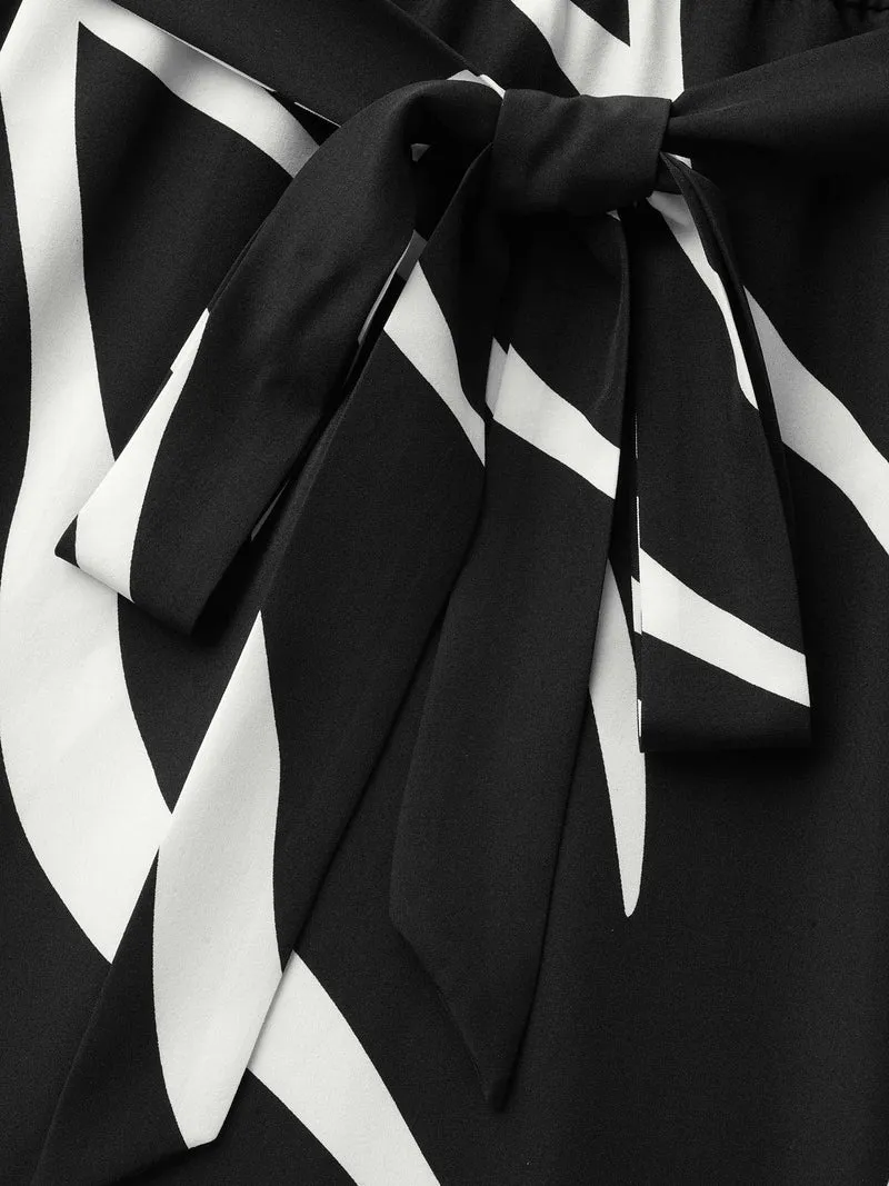 V Neck Geometric Belted Dress