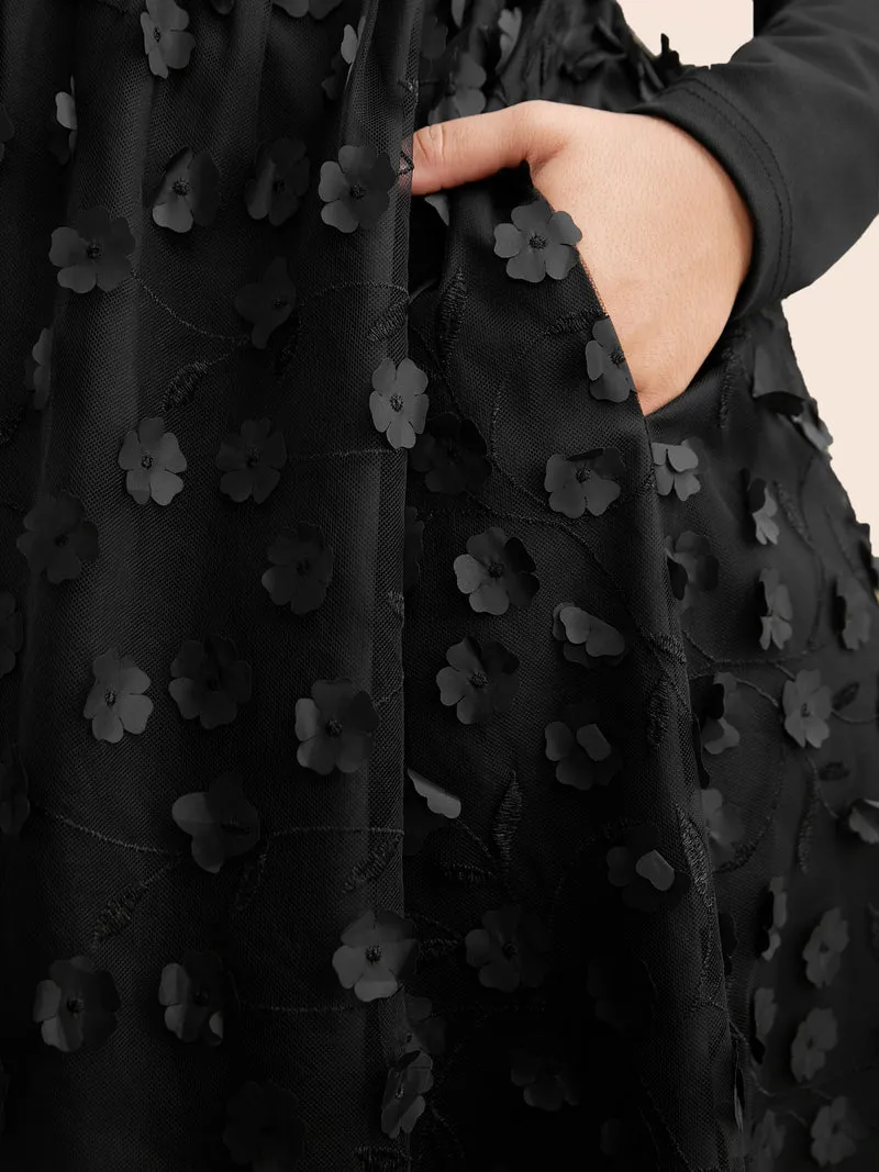 Round Neck Textured Mesh Patchwork Dress