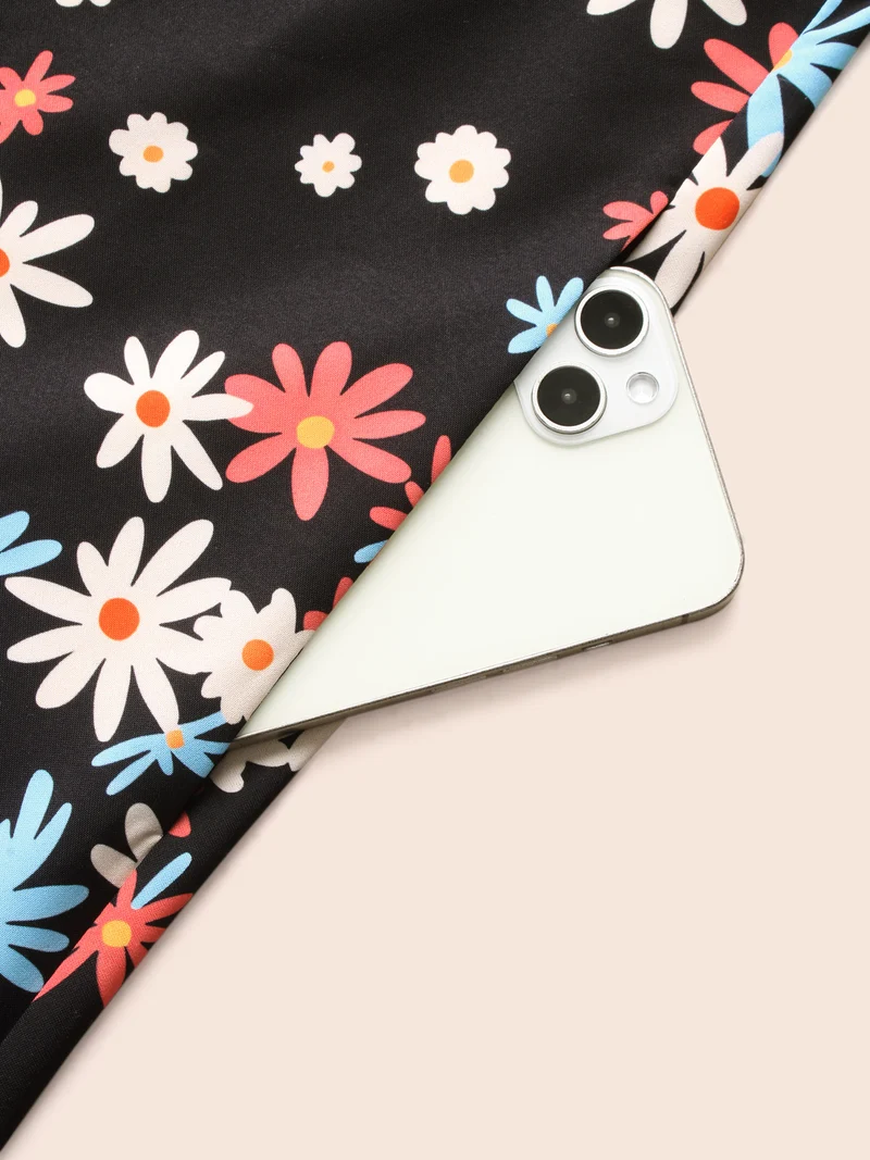 Floral Square Neck Lantern Sleeve Dress