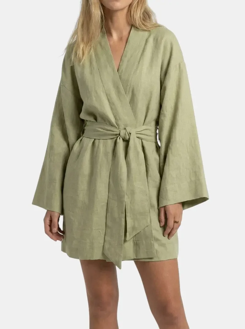Women's Breathable Linen Kimono Dress | Airy Bohemian Summer Outfit