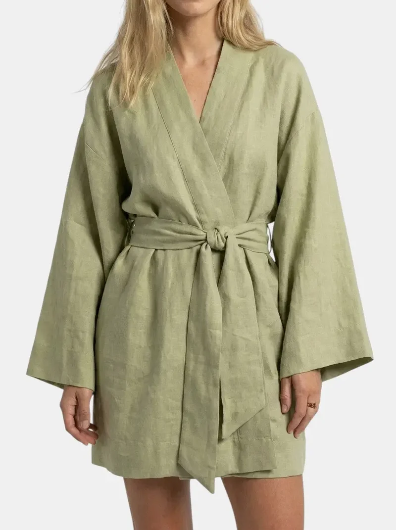 Women's Breathable Linen Kimono Dress | Airy Bohemian Summer Outfit