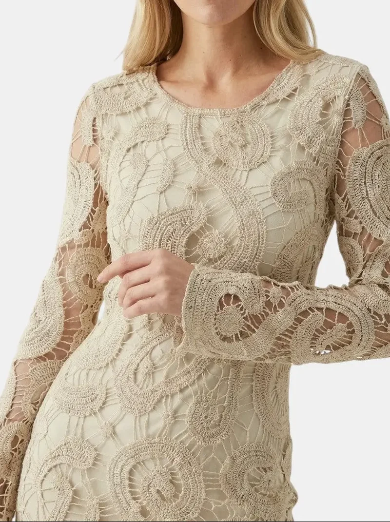 Women's Comfortable Crochet Mini Dress | Elegant Long Sleeve Casual Wear for Spring & Autumn