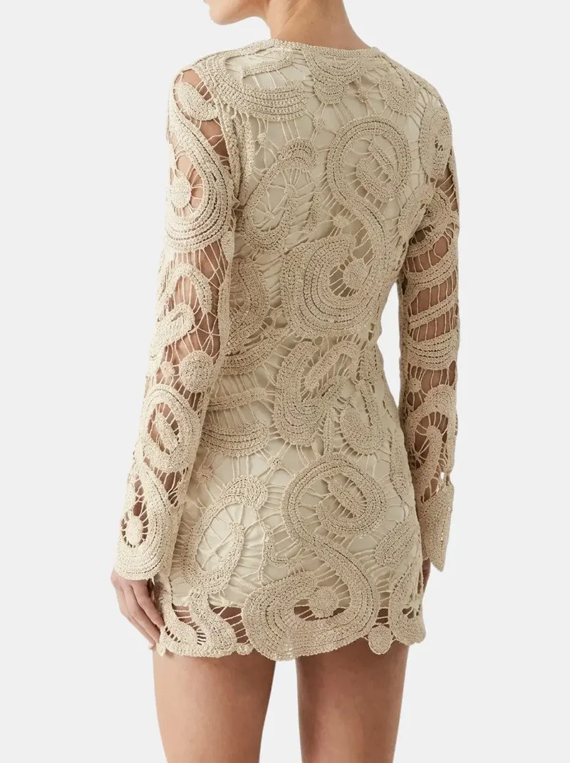 Women's Comfortable Crochet Mini Dress | Elegant Long Sleeve Casual Wear for Spring & Autumn