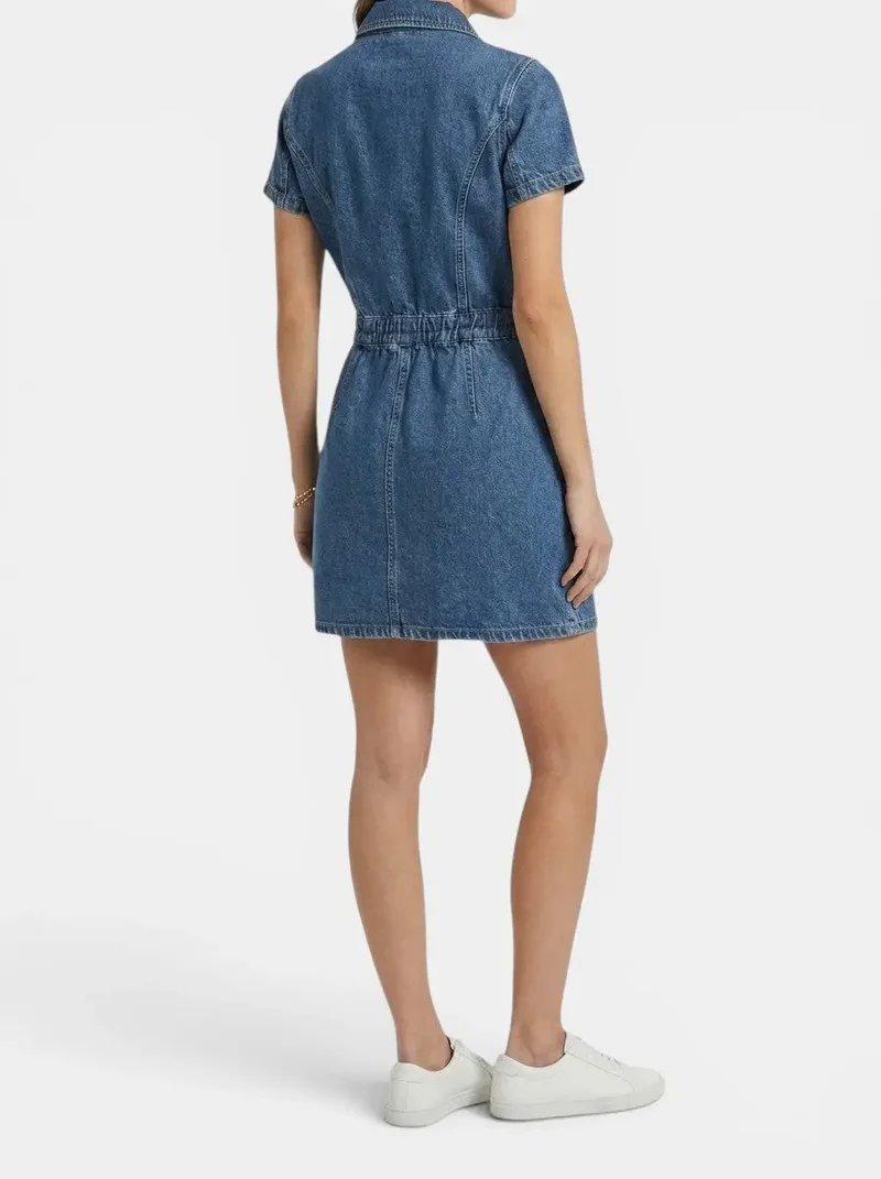 Women's Cotton Blend Denim Mini Dress | Stylish Short Sleeve Summer Dress