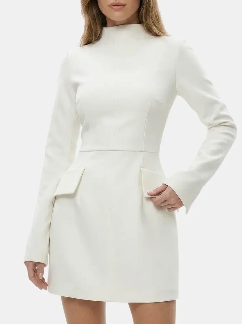Women's High-Quality Fabric Mini Dress | Elegant Long Sleeve Cocktail Dress for Colder Months