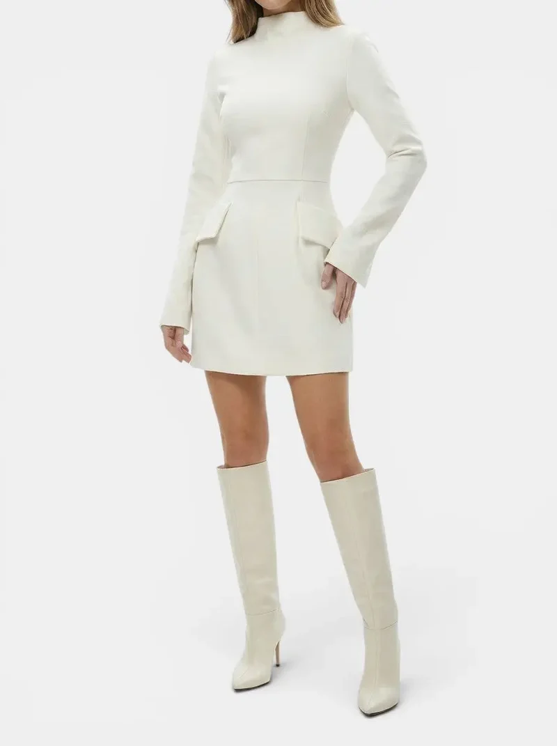 Women's High-Quality Fabric Mini Dress | Elegant Long Sleeve Cocktail Dress for Colder Months