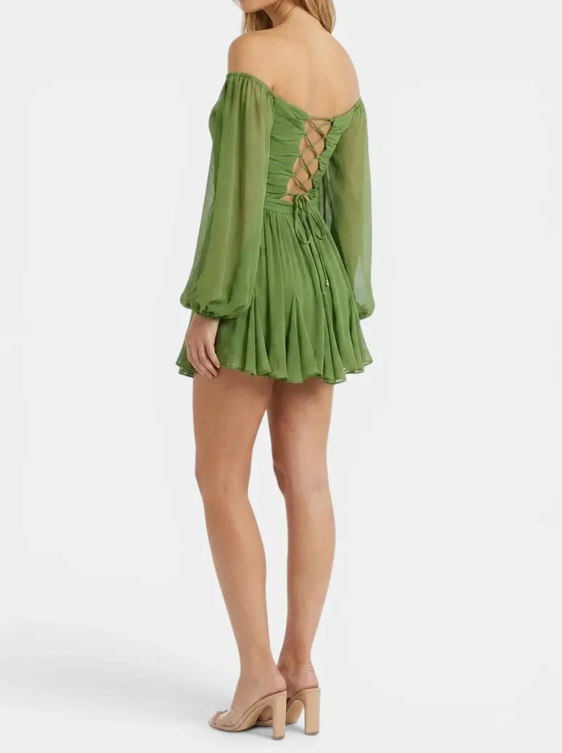 Women's Breathable Fabric Mini Dress | Elegant Wrap Summer Dress with Pleated Skirt