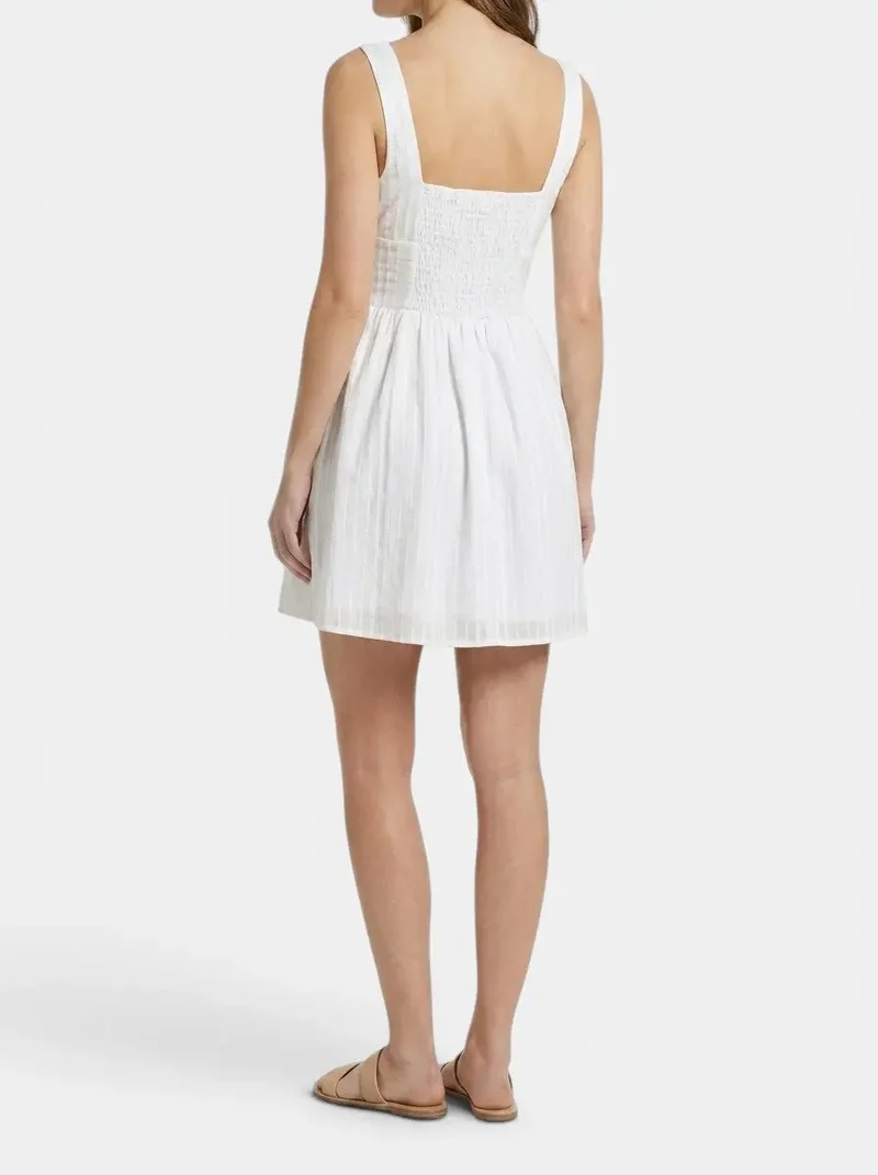 Women's Organic Cotton White Mini Summer Dress | Elegant Square Neck Design with Ruffles