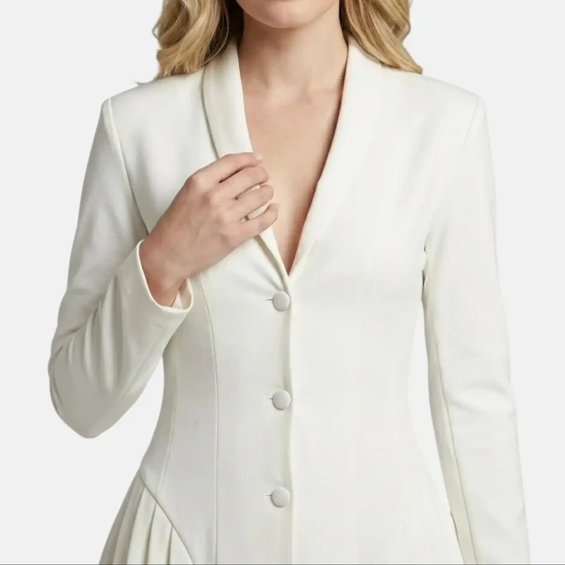 Women's Premium White Blazer Mini Dress | Elegant Tailored Cocktail Outfit