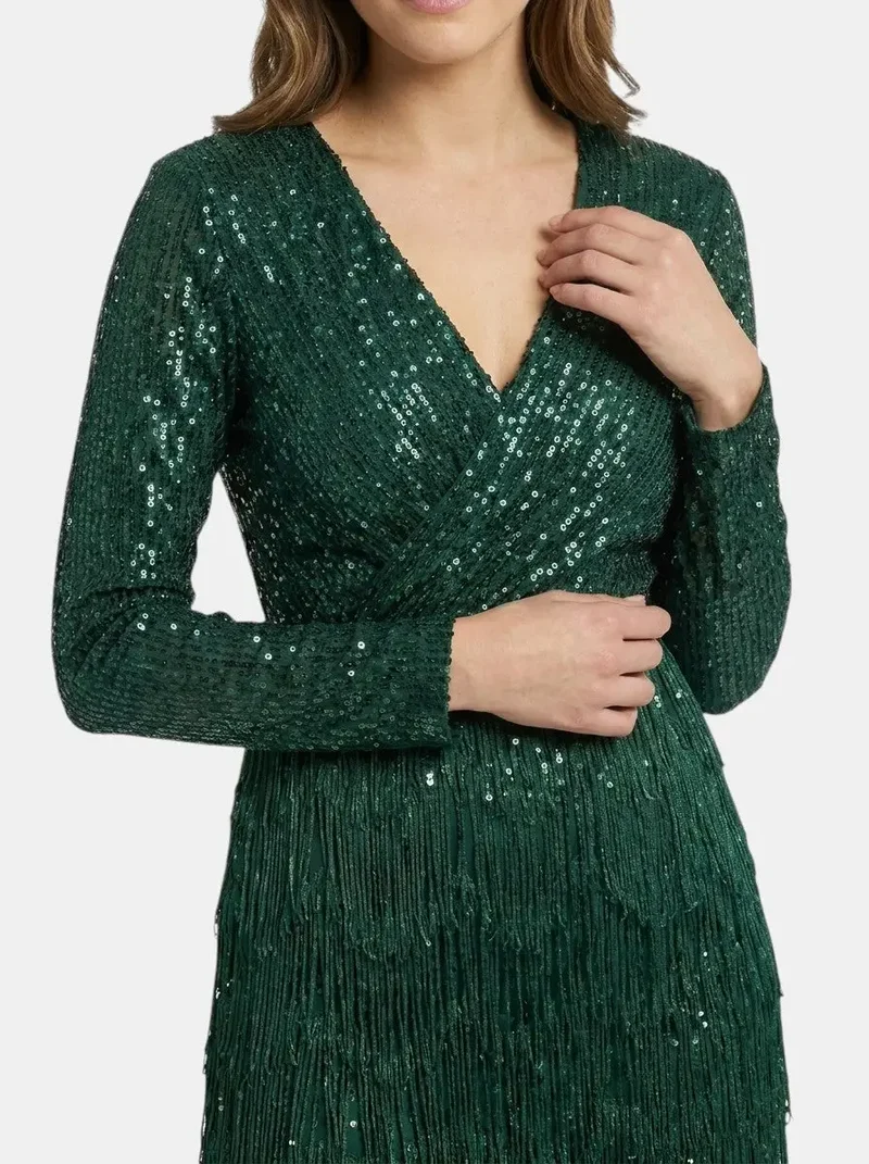 Women's Sequin Mini Dress | Elegant Fitted Cocktail Outfit with Fringes