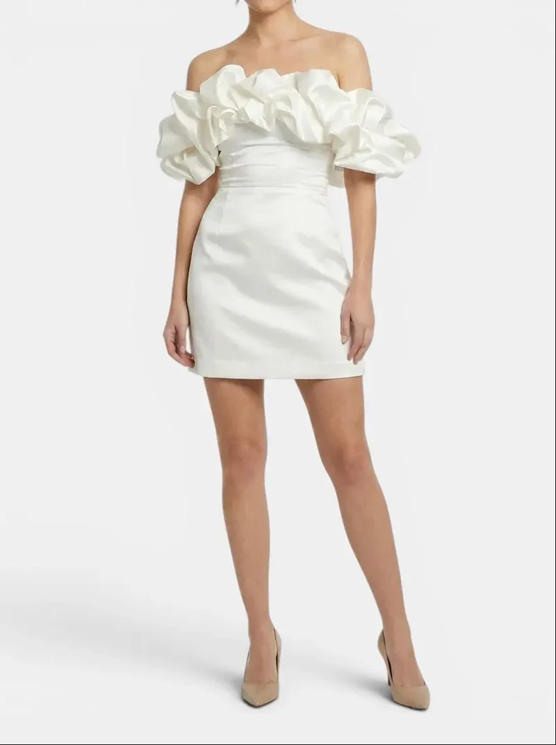 Women's Satin Off-Shoulder Mini Dress | Elegant Ruffled Cocktail Wear for Summer