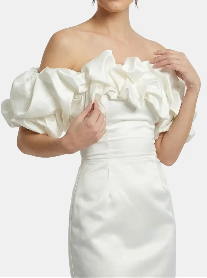 Women's Satin Off-Shoulder Mini Dress | Elegant Ruffled Cocktail Wear for Summer