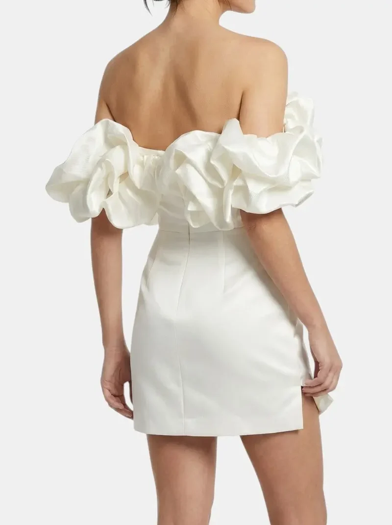 Women's Satin Off-Shoulder Mini Dress | Elegant Ruffled Cocktail Wear for Summer