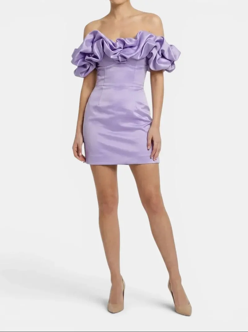 Women's Satin Off-Shoulder Mini Dress | Elegant Ruffled Cocktail Wear for Summer