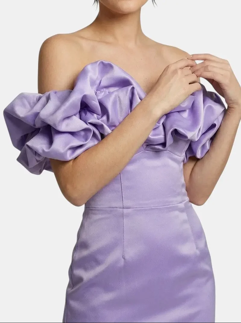 Women's Satin Off-Shoulder Mini Dress | Elegant Ruffled Cocktail Wear for Summer