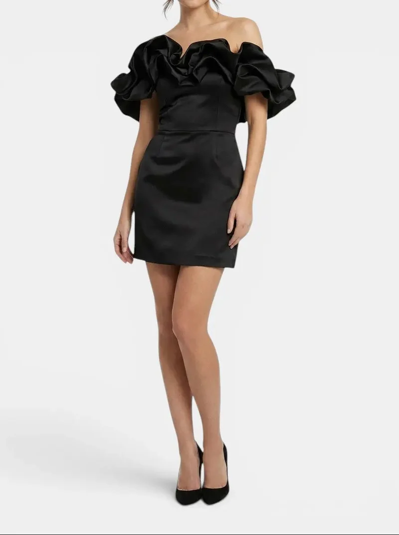 Women's Satin Off-Shoulder Mini Dress | Elegant Ruffled Cocktail Wear for Summer