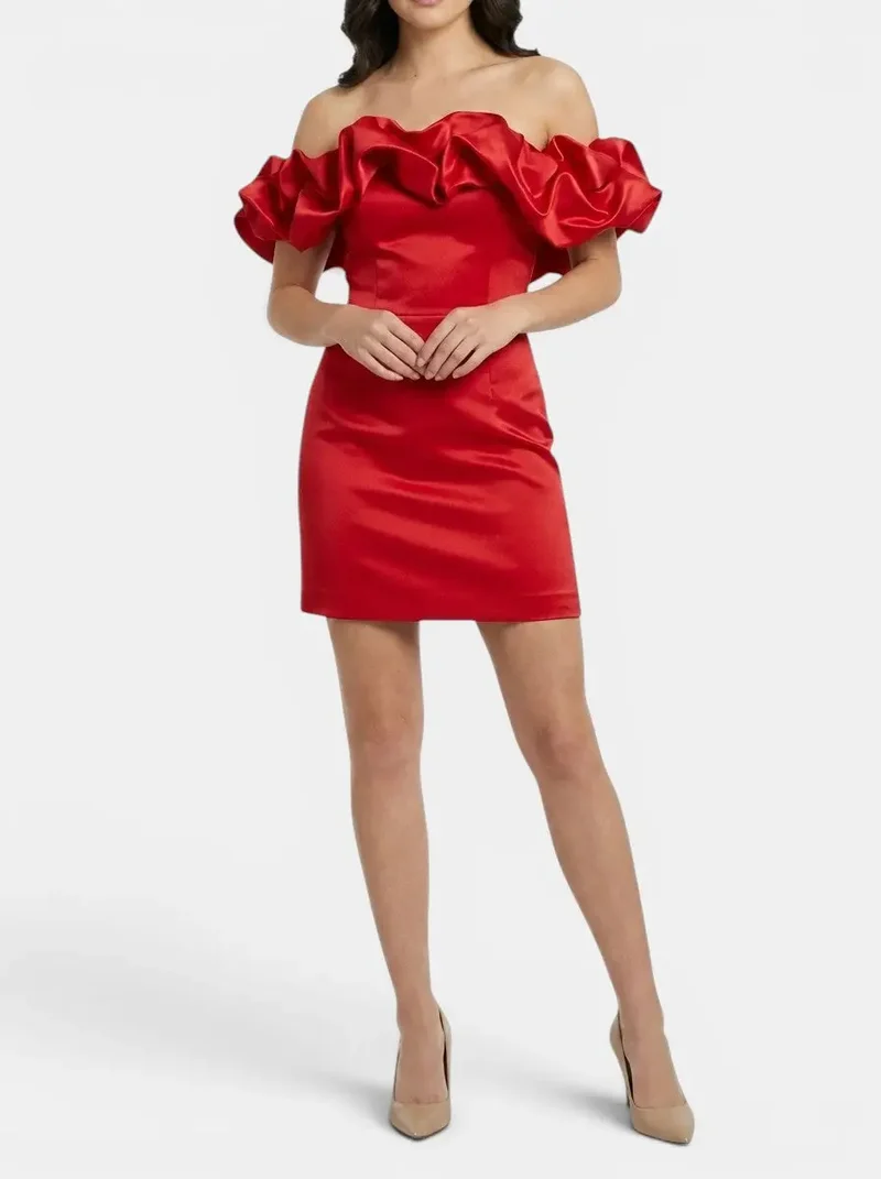 Women's Satin Off-Shoulder Mini Dress | Elegant Ruffled Cocktail Wear for Summer