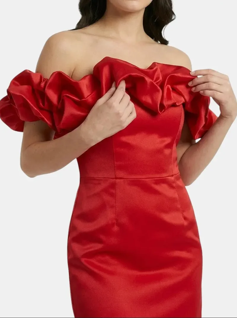 Women's Satin Off-Shoulder Mini Dress | Elegant Ruffled Cocktail Wear for Summer