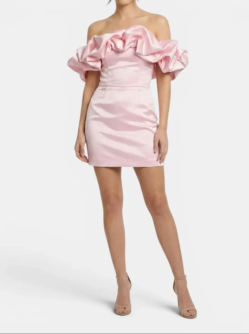 Women's Satin Off-Shoulder Mini Dress | Elegant Ruffled Cocktail Wear for Summer