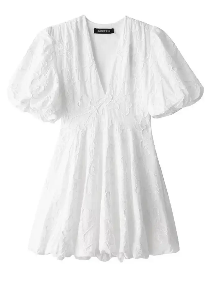 Women's Airy Fabric Summer Dress | Elegant White Dress with Embroidered Ruffles