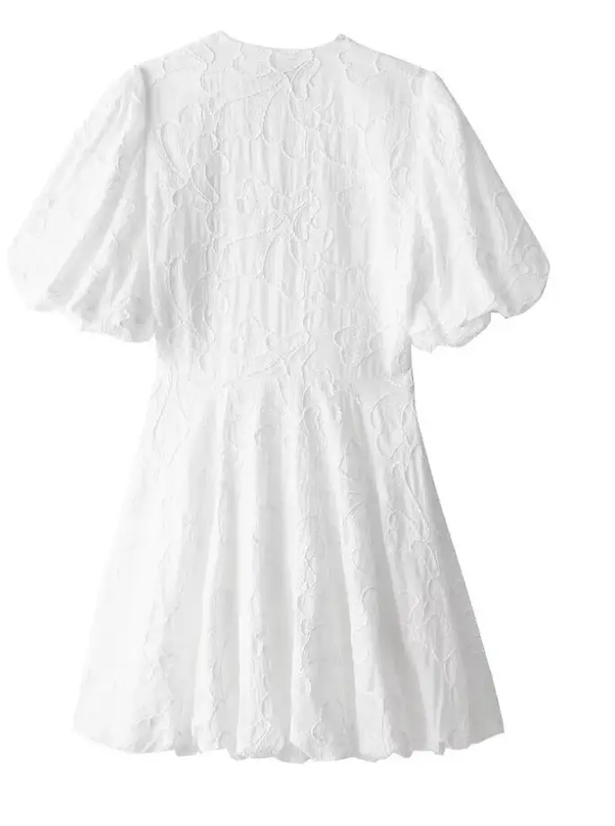 Women's Airy Fabric Summer Dress | Elegant White Dress with Embroidered Ruffles