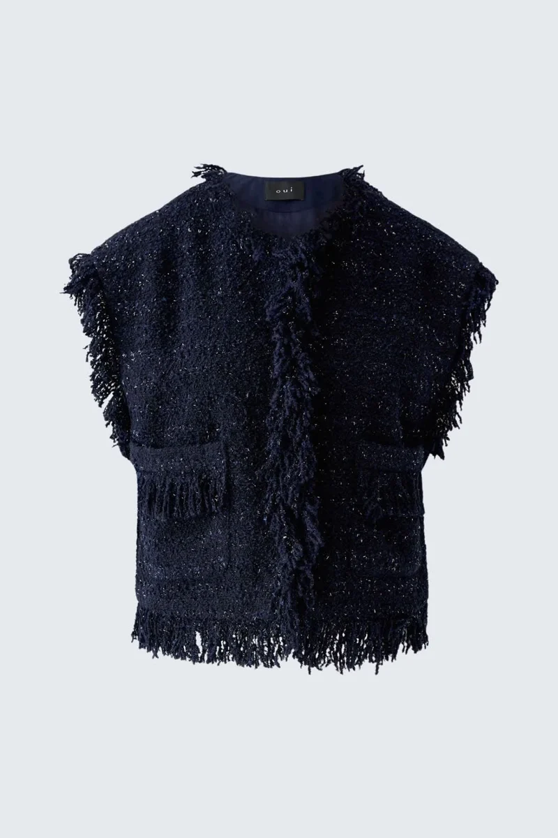 Veste sans manches bouclée à franges