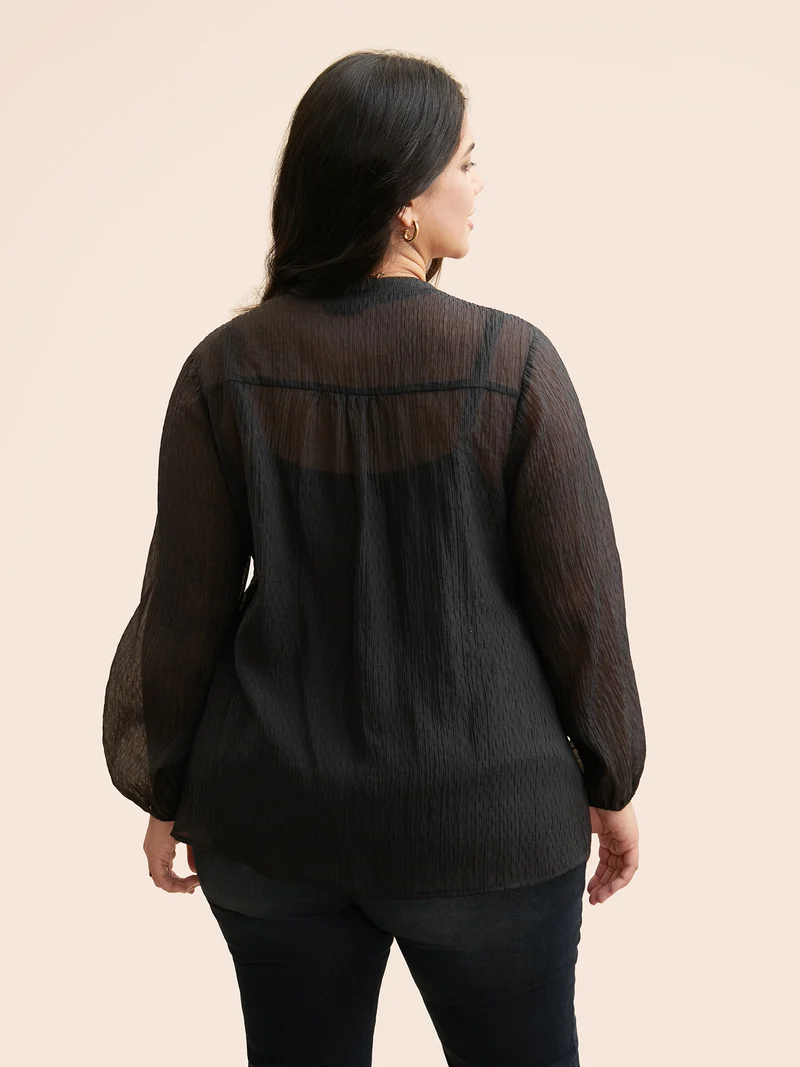 Textured Lace Panel Pleated Blouse