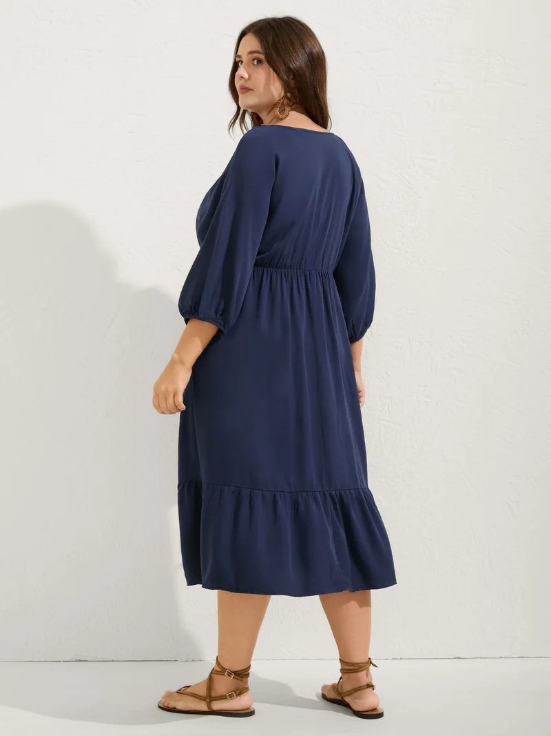 Floral Embroidery Pockets Midi Dress