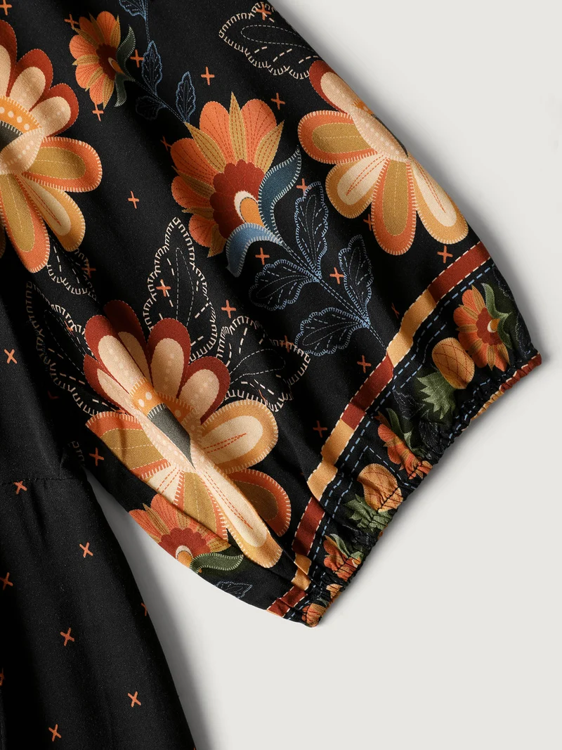 Surplice Neck Floral High Low Hem Midi Dress