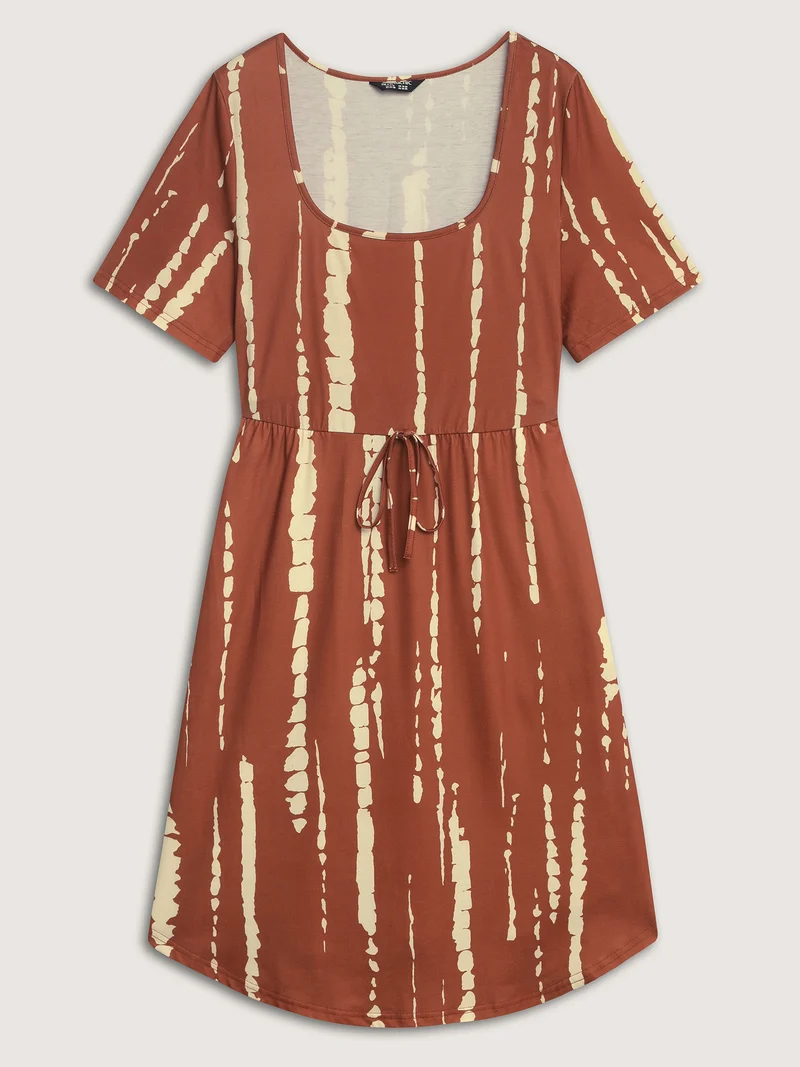 Tie-Dye Stretchy Waist-Drawstring Midi Dress