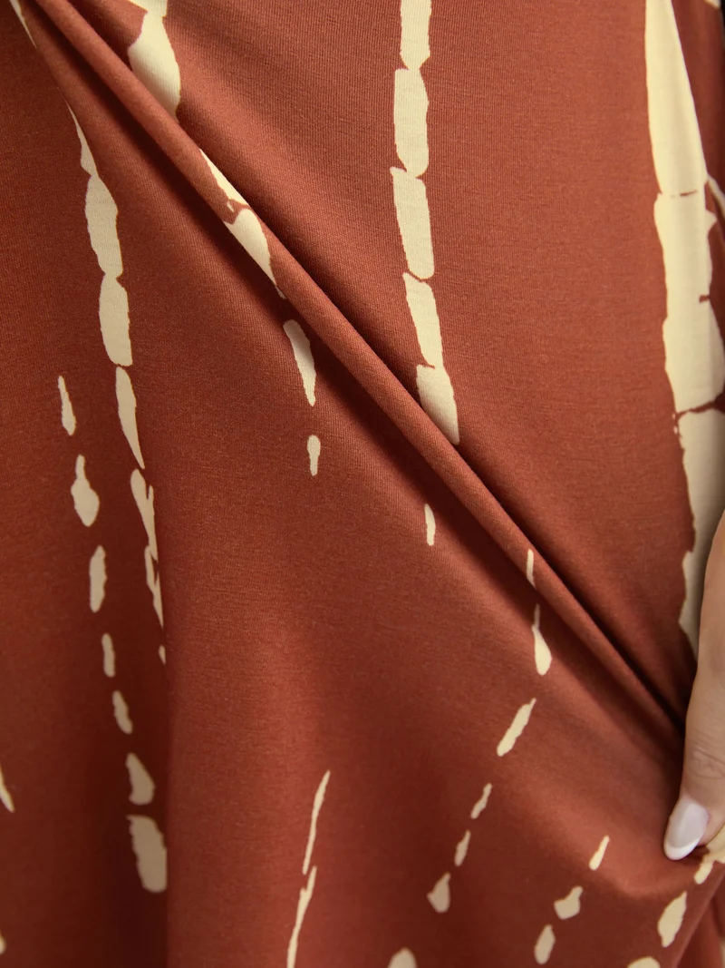 Tie-Dye Stretchy Waist-Drawstring Midi Dress