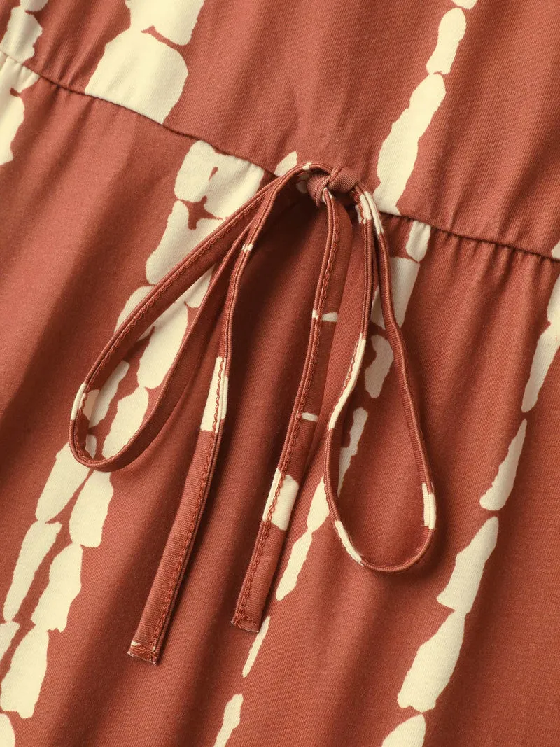 Tie-Dye Stretchy Waist-Drawstring Midi Dress