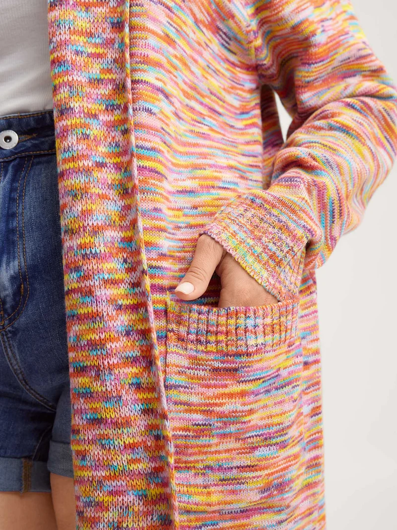 Lapel Collar Pockets Heather Knit Cardigan