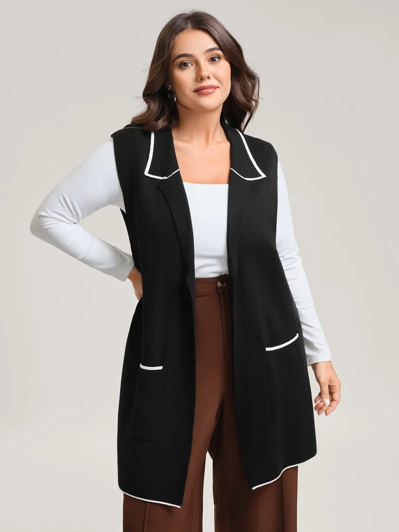 Supersoft Suit Collar Color Contrast Knit Vest