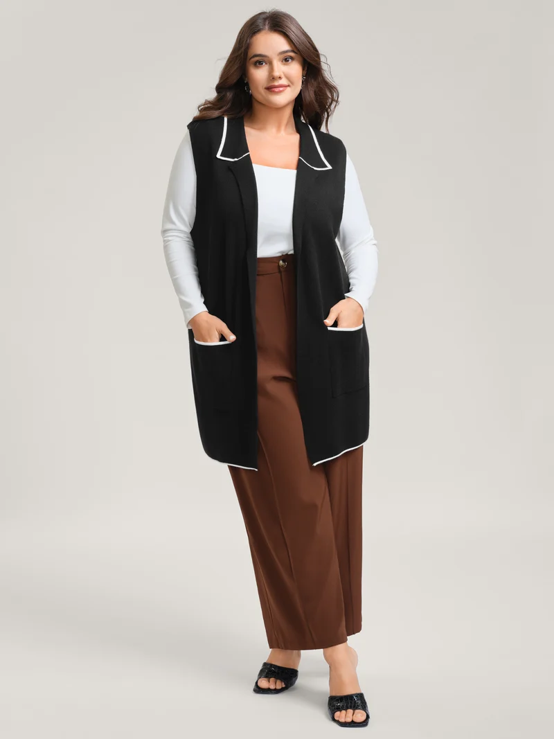 Supersoft Suit Collar Color Contrast Knit Vest