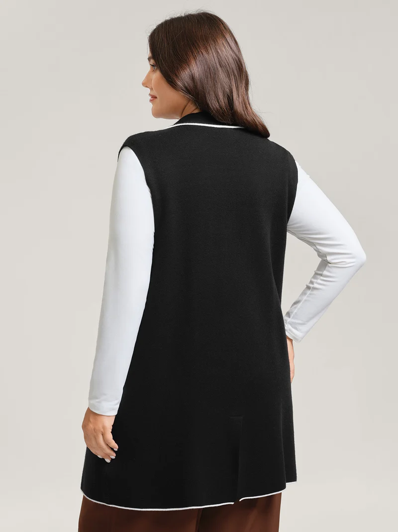 Supersoft Suit Collar Color Contrast Knit Vest